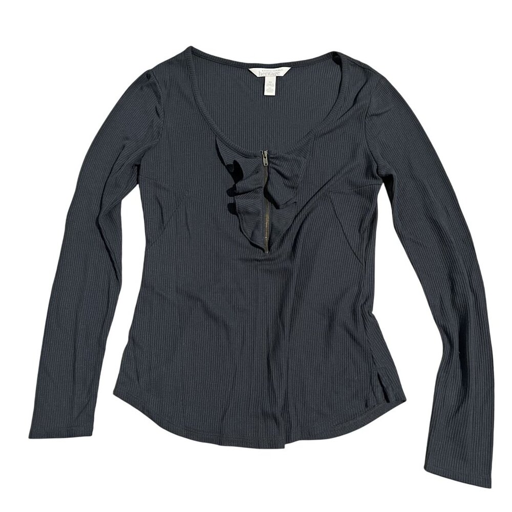 Banana Republic Heritage Gray Ribbed Long Sleeve Top With Front Zipper Size XS